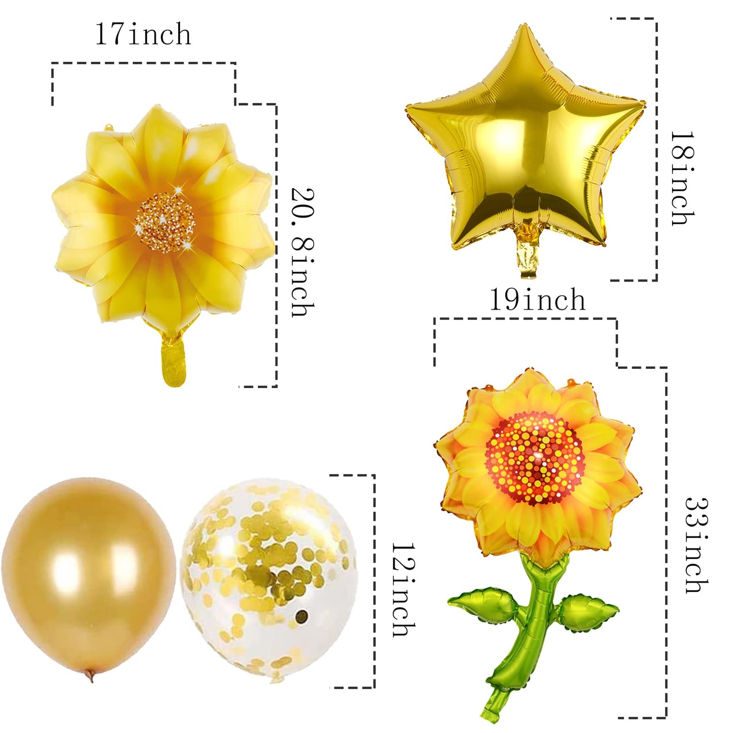 BIEUFBJI Yellow Sunflower Birthday Balloons Aluminum Foil Sunflower Shaped Mylar Balloons for Sunflower Theme Party Wedding Baby Shower Decor (8Pcs)