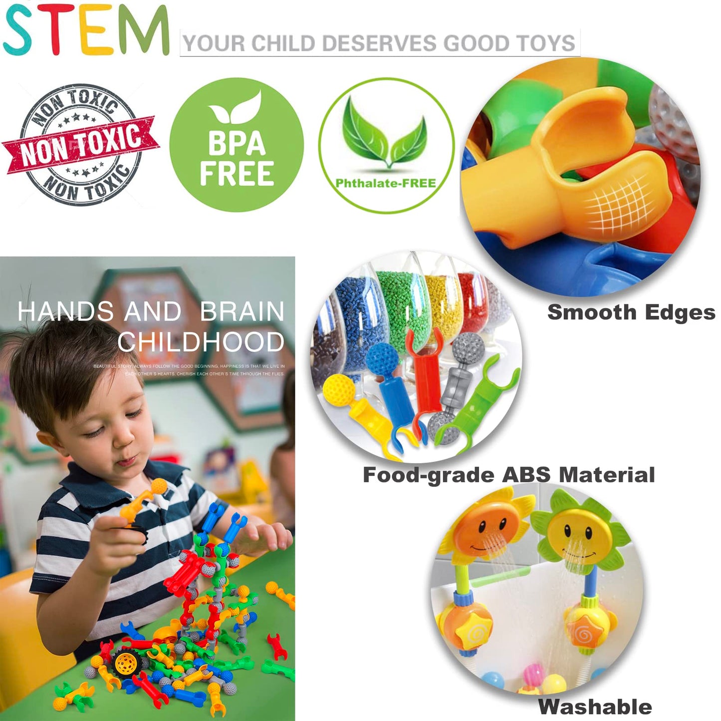 170 Pcs STEM Building Toys for Kids Ages 4-8, Building Blocks Educational Construction Engineering Building Kit for Ages 3 4 5 6 7 8 9 Year Old