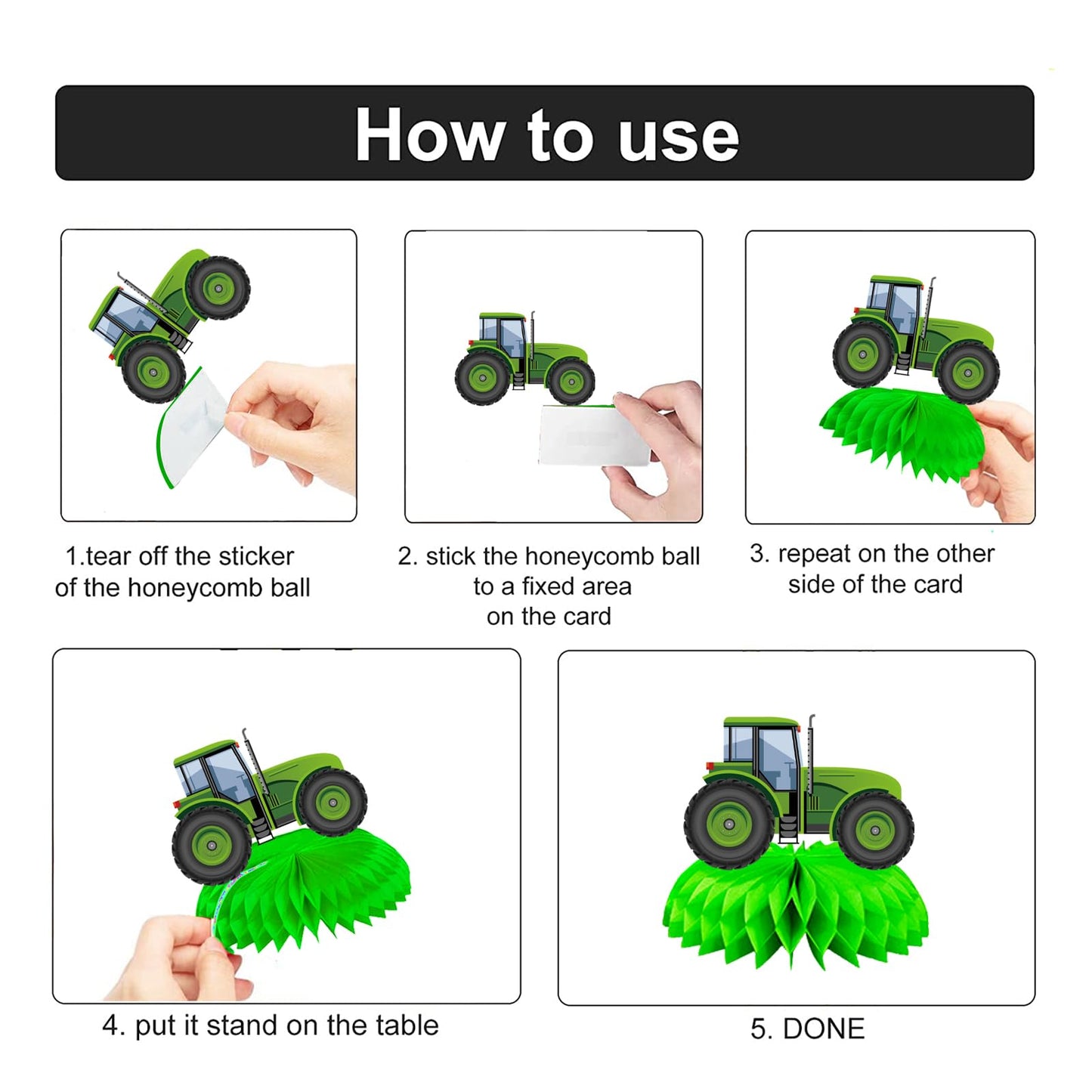 8 Pcs Farm Green Tractor Party Decoration, Farm Tractor Theme Honeycomb Centerpieces 3D Double Sided Table Decorations, Photo Booth Props for Kids