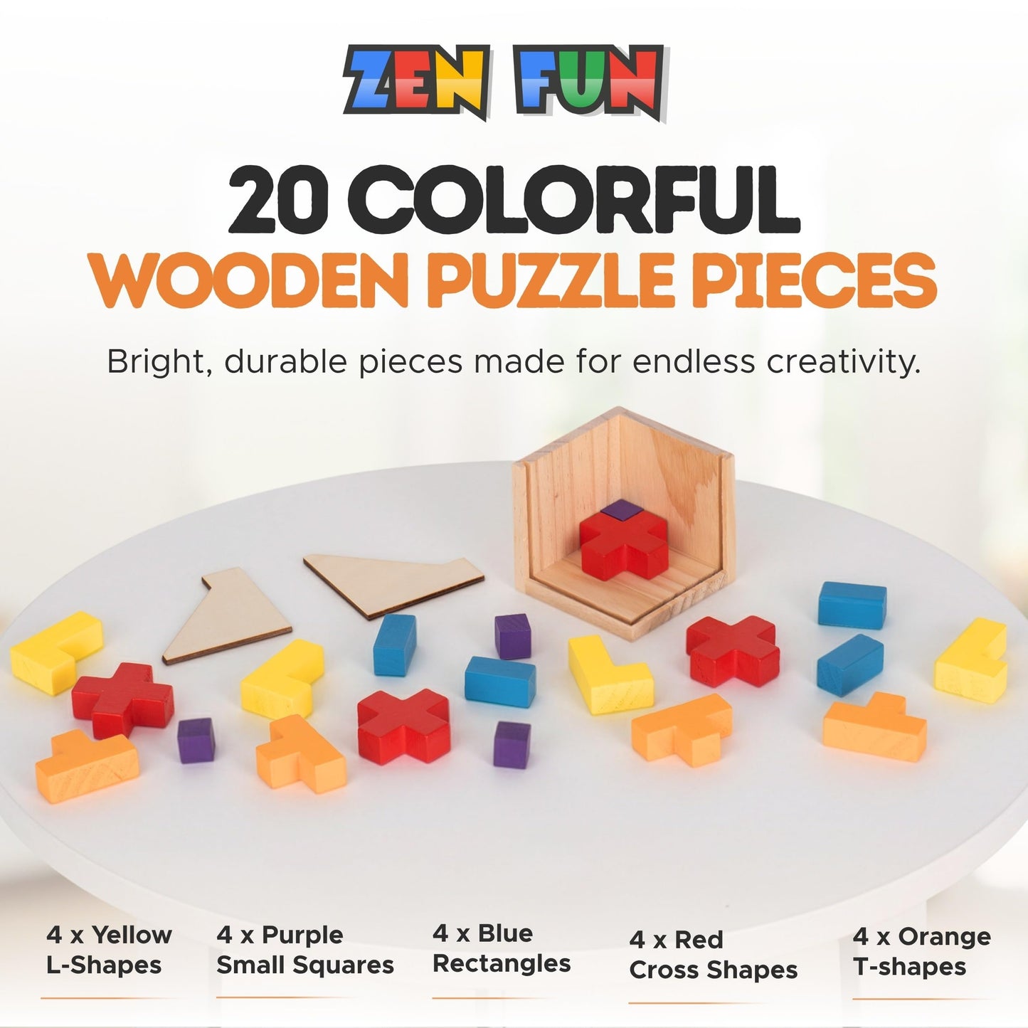 Zen Fun Wooden Brain Teaser Puzzle Cube - Montessori Toy Colorful Cube Puzzle for Kids Ages 5-7 and Easy Mind Puzzle for Adults - 20 Pieces