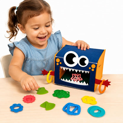 edusense Monster Feed Me Sensory Shape Sorter - 20 Washable Silicone Shapes | Fine Motor Feeding Toy for Toddlers 3+ | Occupational Therapist Designed