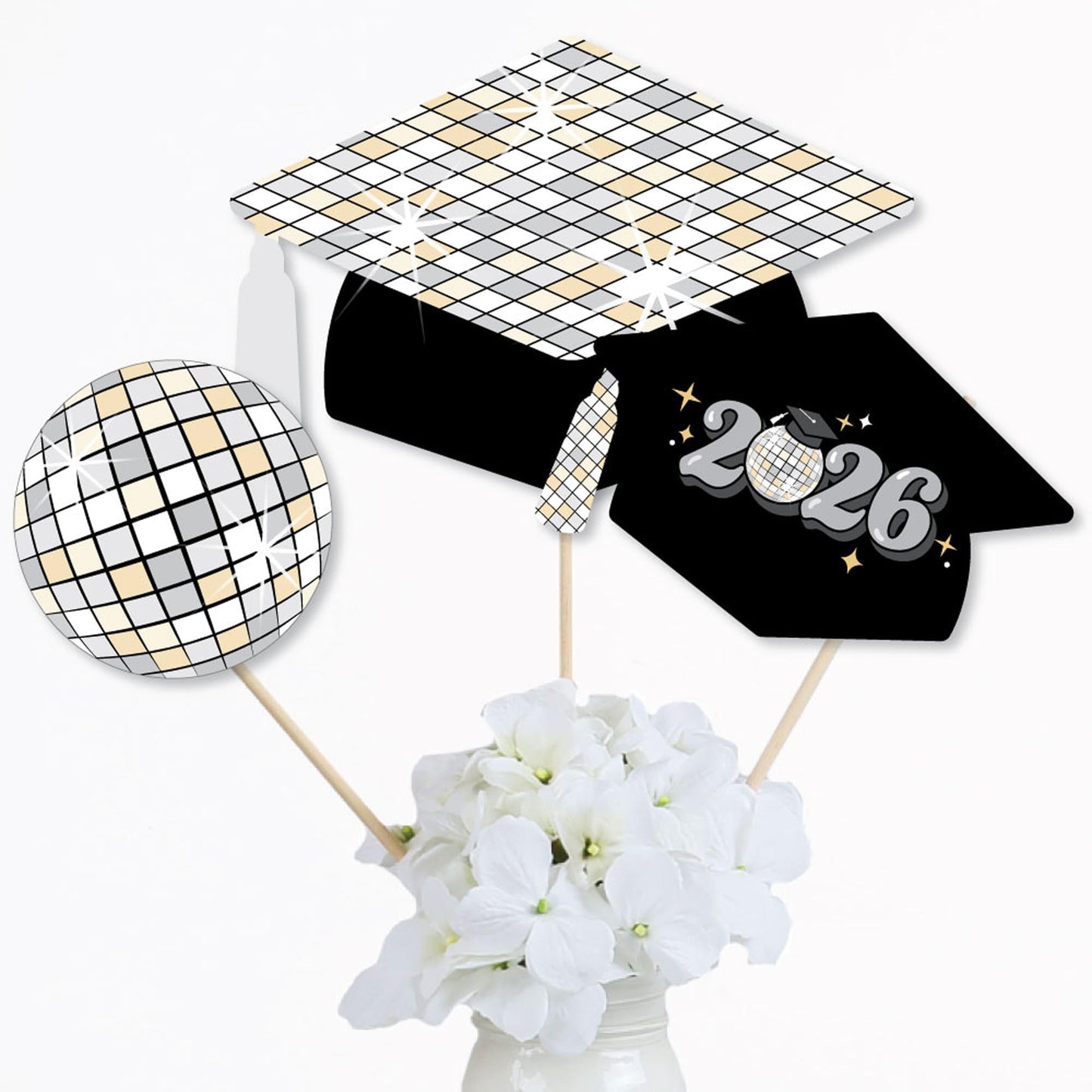 Big Dot of Happiness Disco Grad - 2026 Groovy Graduation Party Centerpiece Sticks - Table Toppers - Set of 15