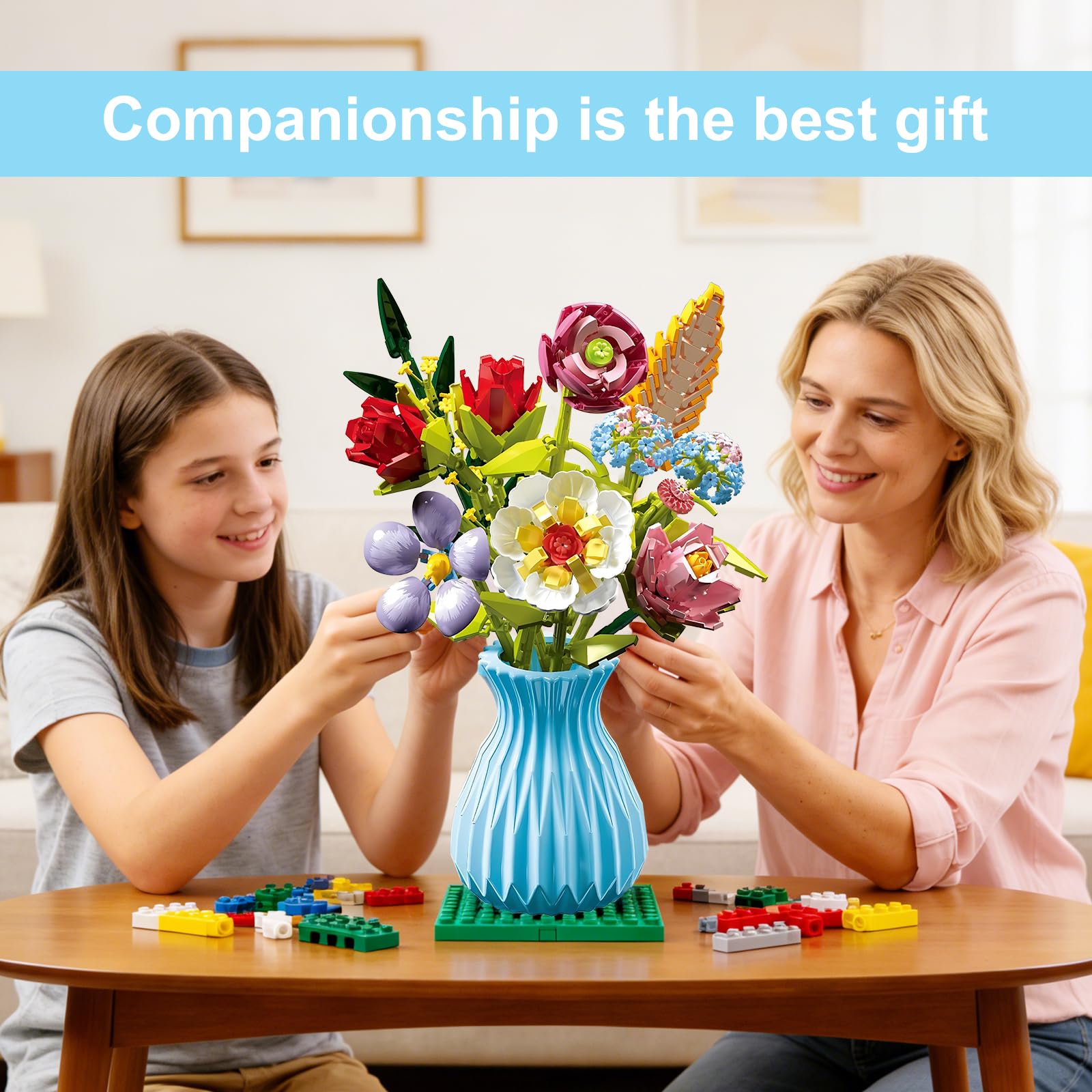 Flowers Bouquet Building Set with Vase Compatible with Lego, 691PCS Artificial Flowers for Home Decor, Wildflower Botanical Collection for Home Decor