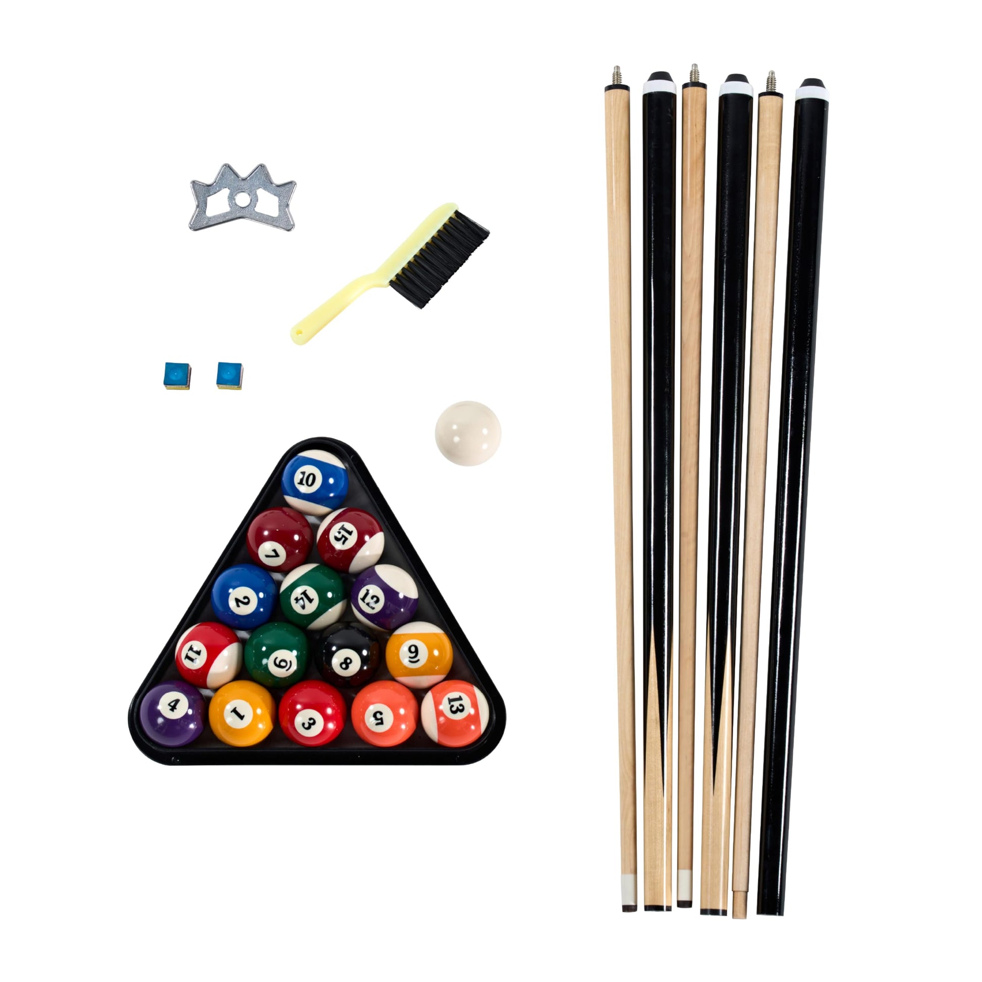Barrington Billiards 24-Piece Pool Table Kit with 57 Inch 2-Piece Cue Sticks, 16-Piece 2 1/4 Inch Billiard Ball Set, Triangle Rack, Bridge Stick, Rail