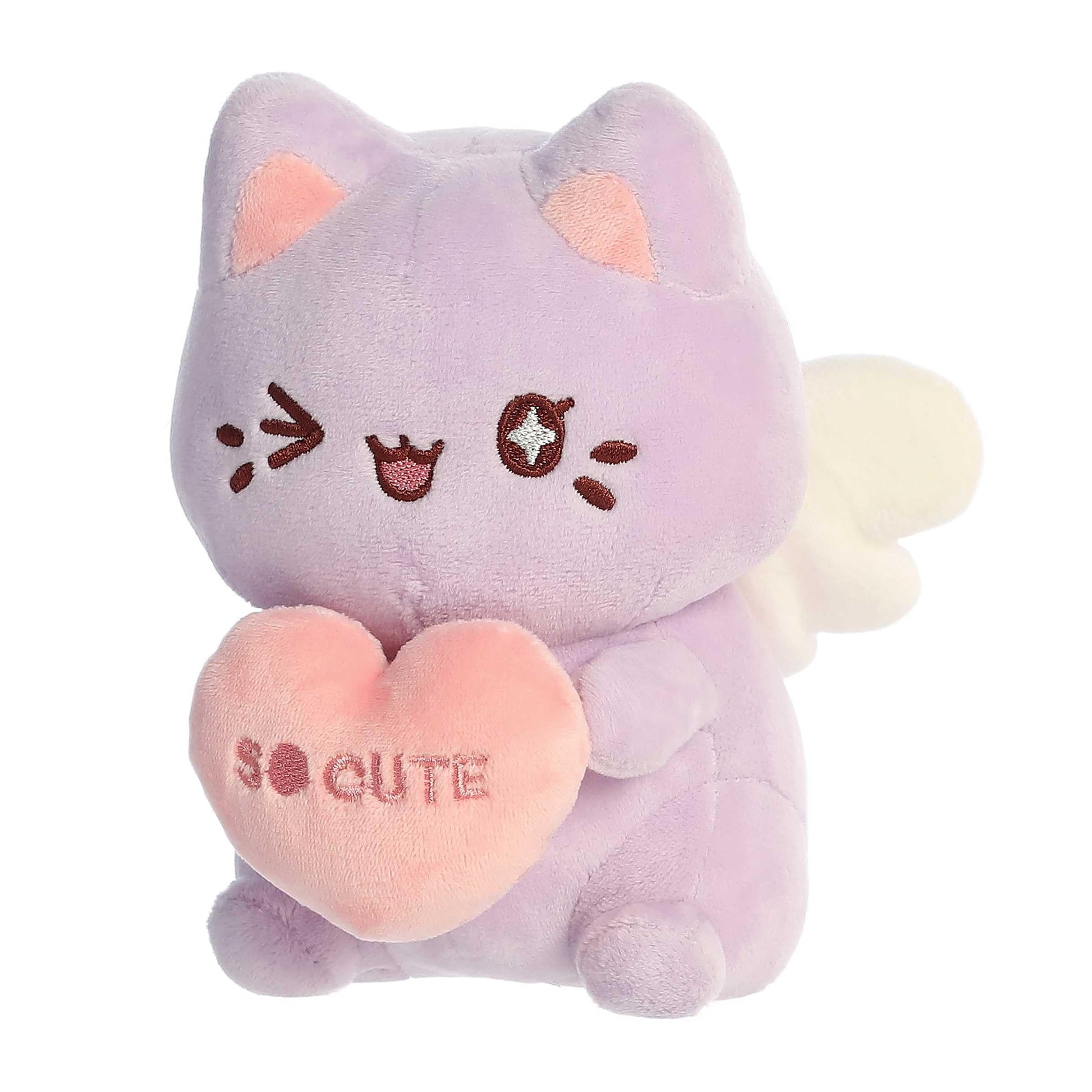Aurora Enchanting Tasty Peach Candy Heart Meowchi Stuffed Animal - Bright & Colorful Design - Showpiece Plush - Lavender 7 Inches