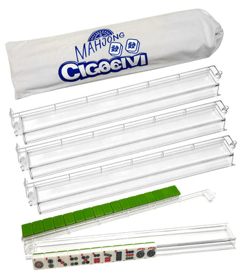 CIGOCIVI Mahjong Racks with Pushers Set of 4, Mahjong Tile Racks and Bag for American Mahjongg Accessories (Clear)