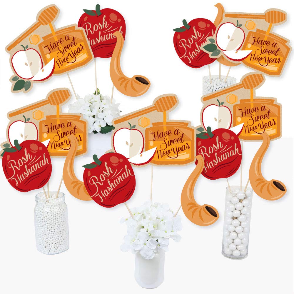 Big Dot of Happiness Rosh Hashanah - Jewish New Year Centerpiece Sticks - Table Toppers - Set of 15