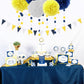 Navy-Blue White-Yellow Graduation Party Decorations - 23pcs Tissue Pom Poms Streamers,Birthday Tassel Garland Banner,Wedding Engagement Baby Bridal