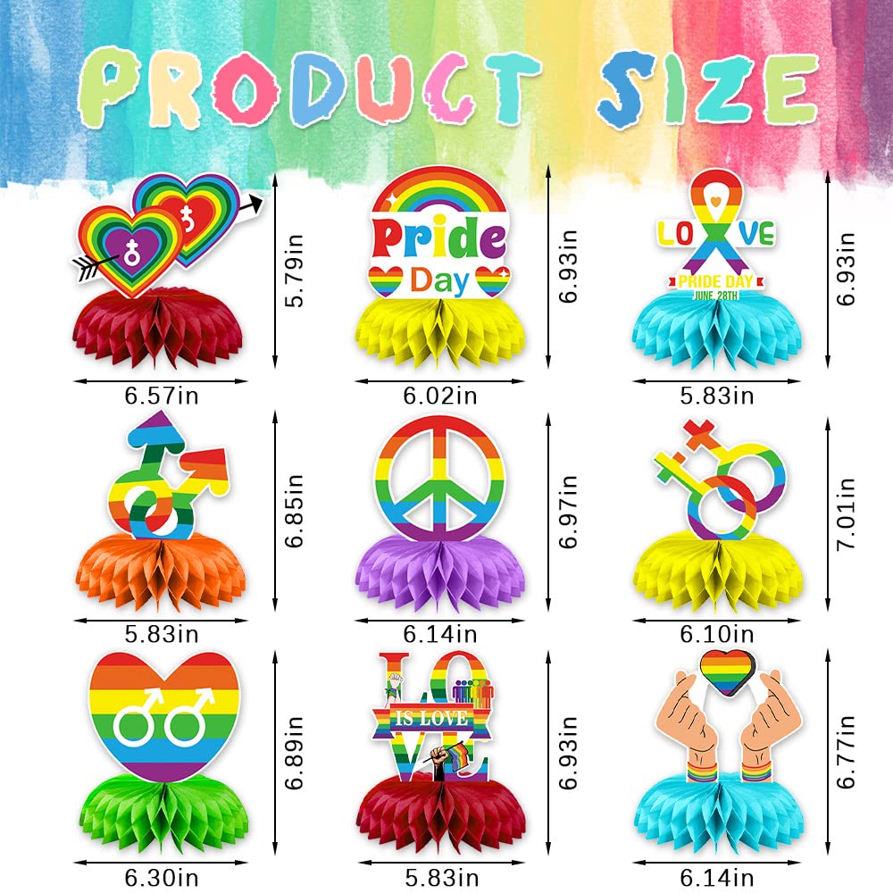 9PCS Pride Honeycomb Table Centerpiece Pride Day Decorations Rainbow Honeycomb Centerpiece LGBT Love is Love 3D Table Toppers Centerpiece Signs