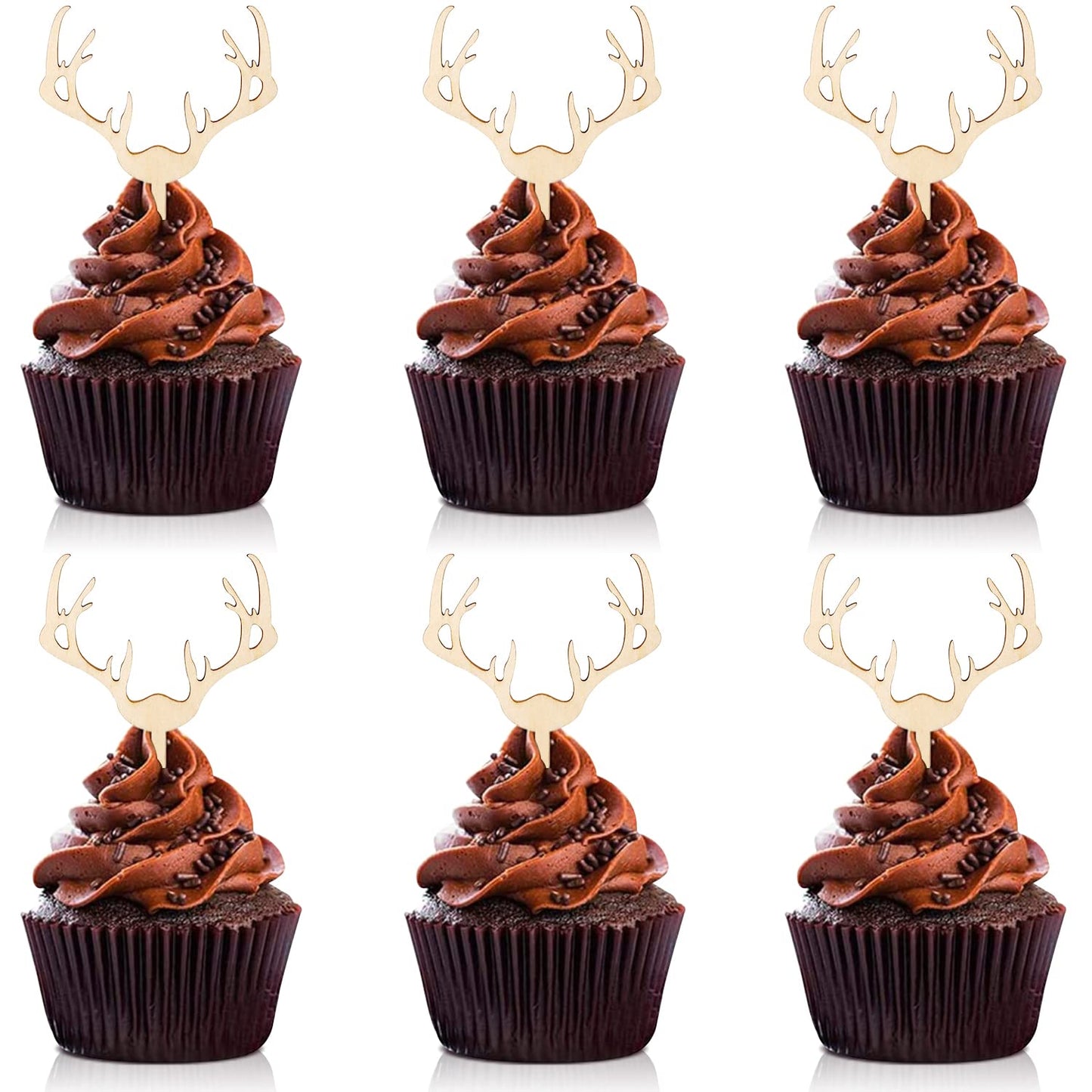 Huray Rayho Antler Cupcake Toppers Wooden Deer Cake Picks Decorations Baby Shower Wedding Hunting Boho Rustic Country Birthday Theme Party Supplies