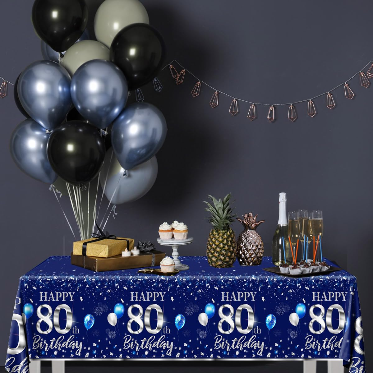 GREHUMOR 3Pcs 80th Birthday Tablecloth Decorations Sliver and Blue Table Cover Plastic 80th Happy Birthday Party Supplies for Men Women Disposable