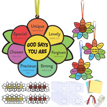 Fennoral 24 Pack God Says You are Sunflower Suncatcher DIY Craft Kit for Kids Religious Christian Bible Verse Hanging Window Ornaments Sunday School