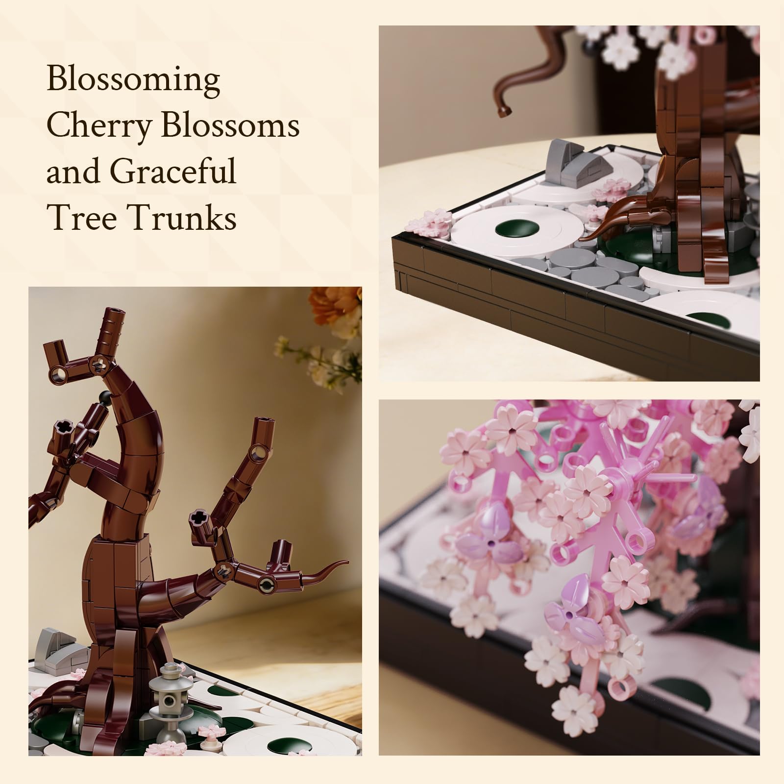 Wise Block Cherry Blossom Bonsai Building Set for Adults, Ages 18+, Pink Sakura Tree Artificial Plant for Home, Office or Bedroom Decor, Botanical