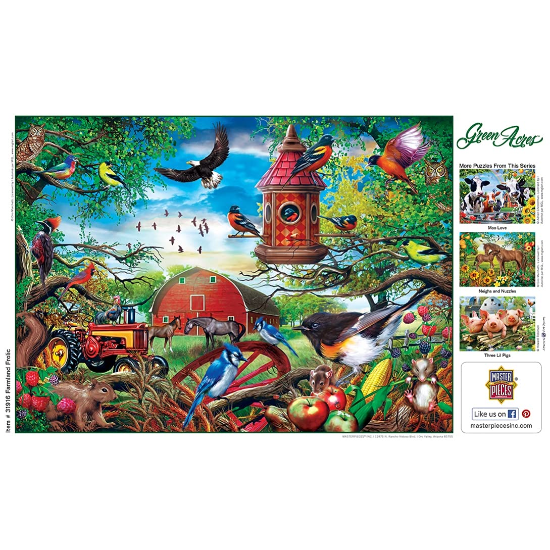 MasterPieces - 300 Piece Jigsaw Puzzle, Large EZ Grip Shapes, Farmland Frolic, Fun for Adults, Seniors, Family, Kids, Matte Finish, 18" x24