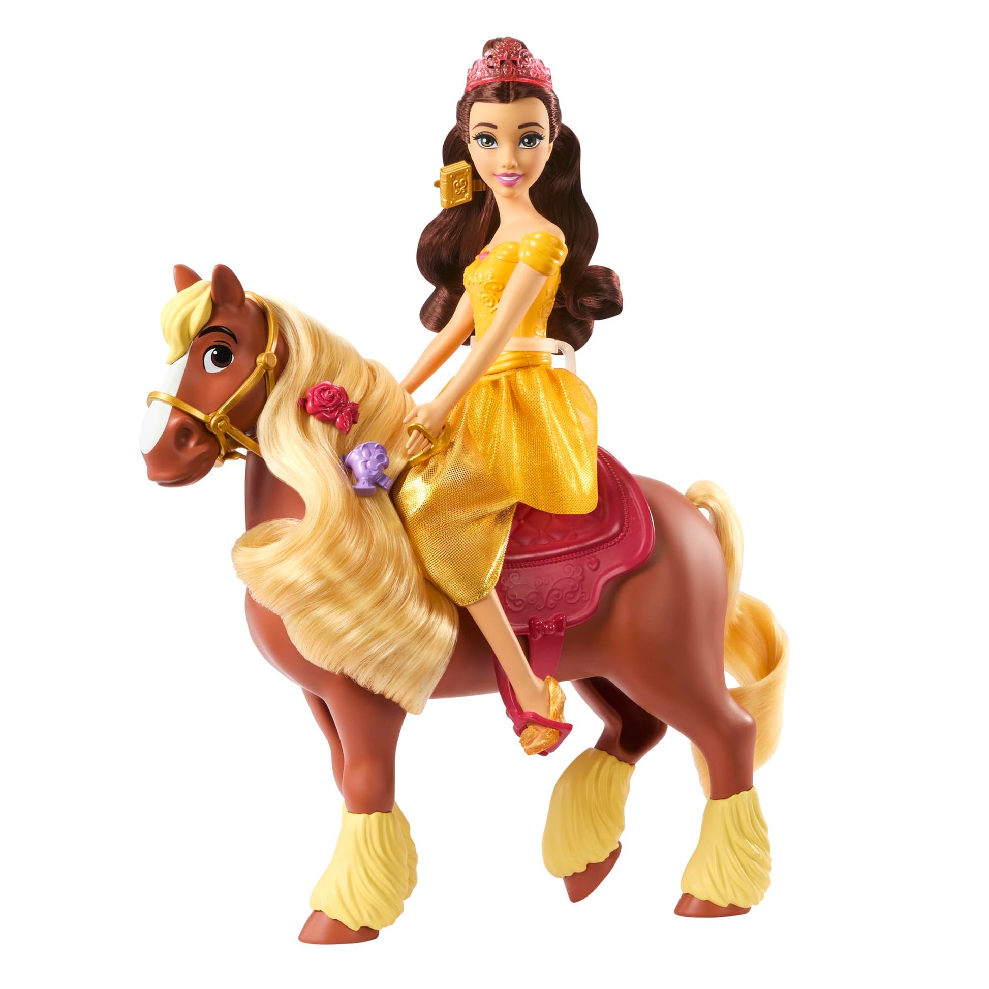 Mattel Disney Princess Toys, Belle Fashion Doll & Philippe Horse with Saddle, Brushable Mane & Tail & 4 Styling Accessories, Inspired by Movie
