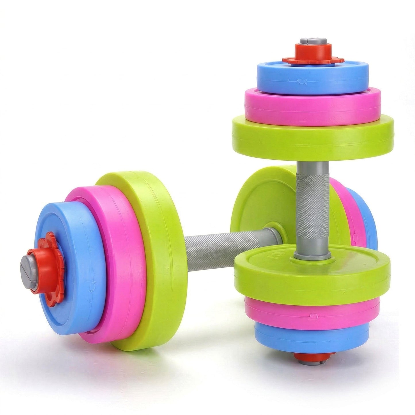 Kids Workout Dumbbell Weights Set - Toddler Toy Gym Equipment for Pretend Play Lifting, Exercise & Fitness - Adjustable Fill with Sand or Water (2