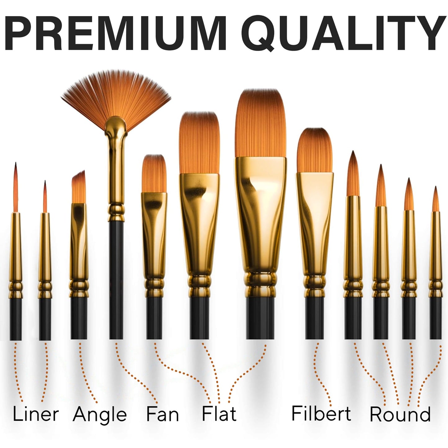 Professional Artist Paint Brush Set of 12 - Painting Brushes Kit for Kids, Adults Fabulous for Canvas, Watercolor & Fabric - for Beginners