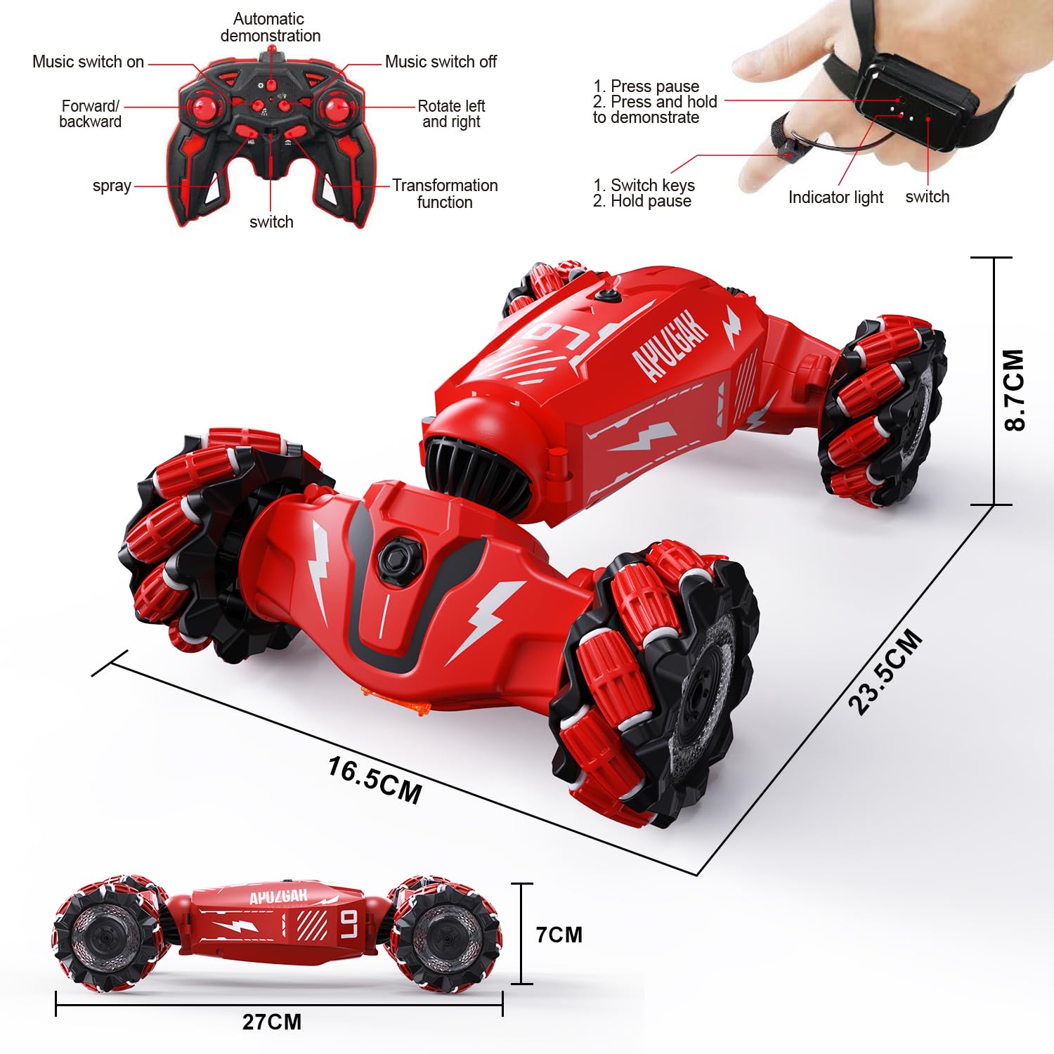 LOOZIX Upgraded Hand Gesture Sensing RC Stunt Car for Boys and Girls