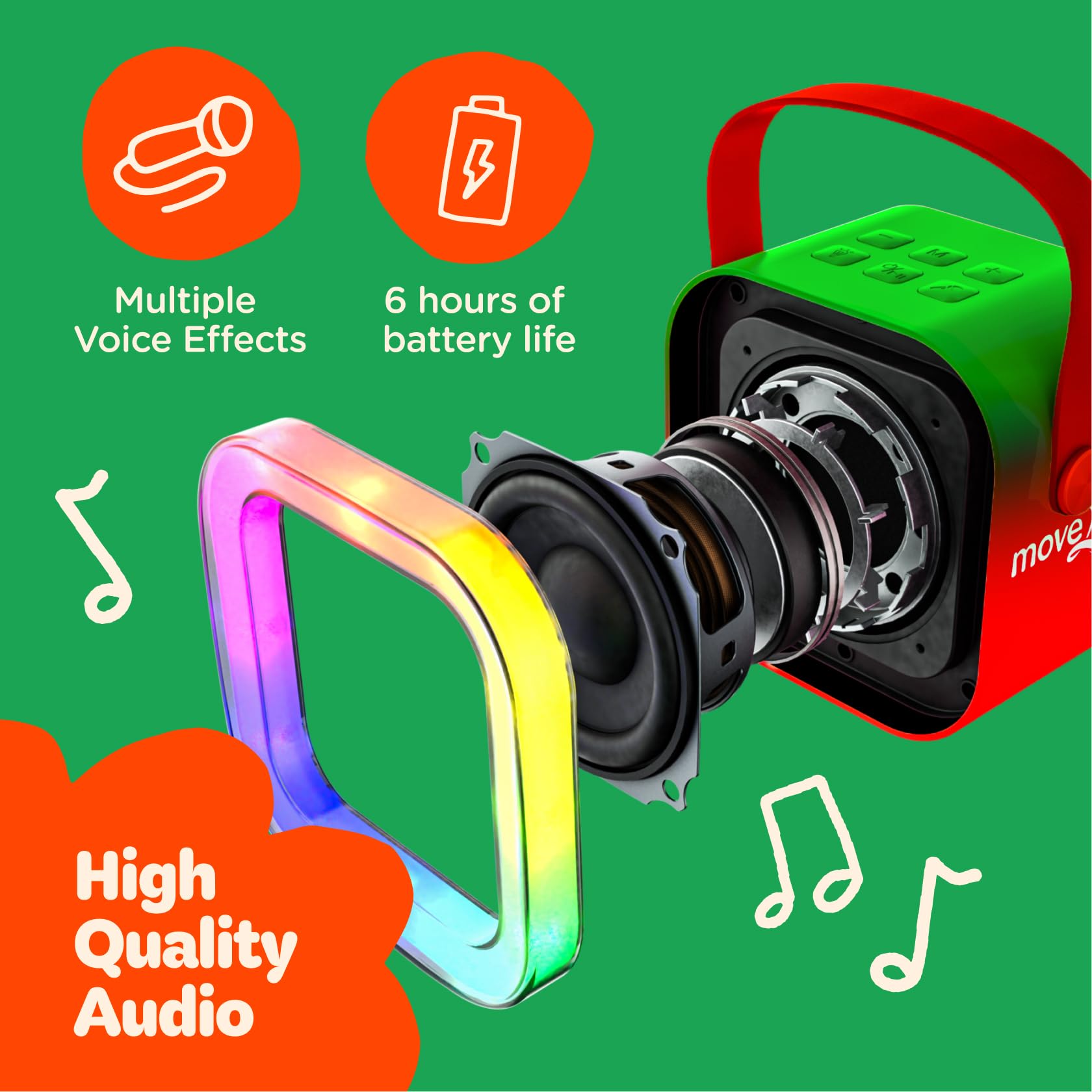 Move2Play, Christmas Karaoke Machine | Festive Soundtrack & Voice Effects | Includes 2 Microphones | Bluetooth Wireless Music Player | Indoor &
