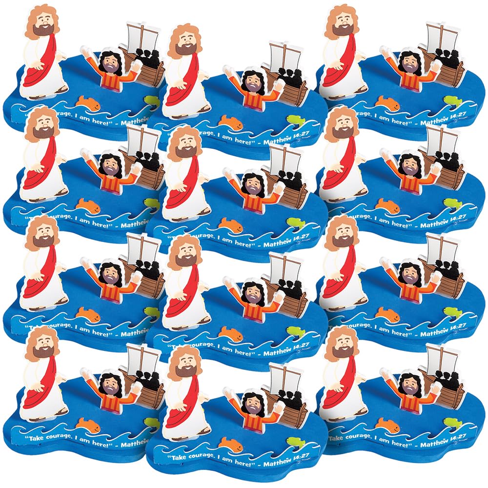 Fun Express Jesus and Peter Walk On Water Craft Kit - Makes 12 - DIY Religious Crafts for Kids and VBS, Sunday School Activities