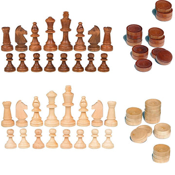 NiSotieb 2 in 1 Chess Pieces Wood Chess Pieces + Checker Pieces Without Board (3.5 inches)