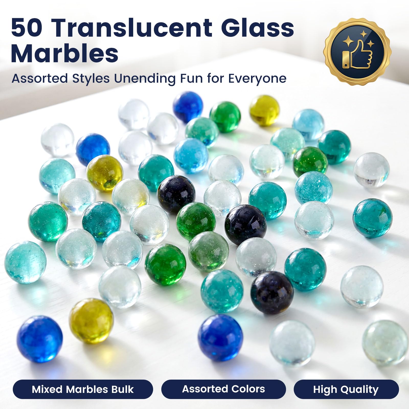 POPLAY 50 PCS Marbles Bulk with Whistle, 0.56 Inch Glass Marbles for Kids