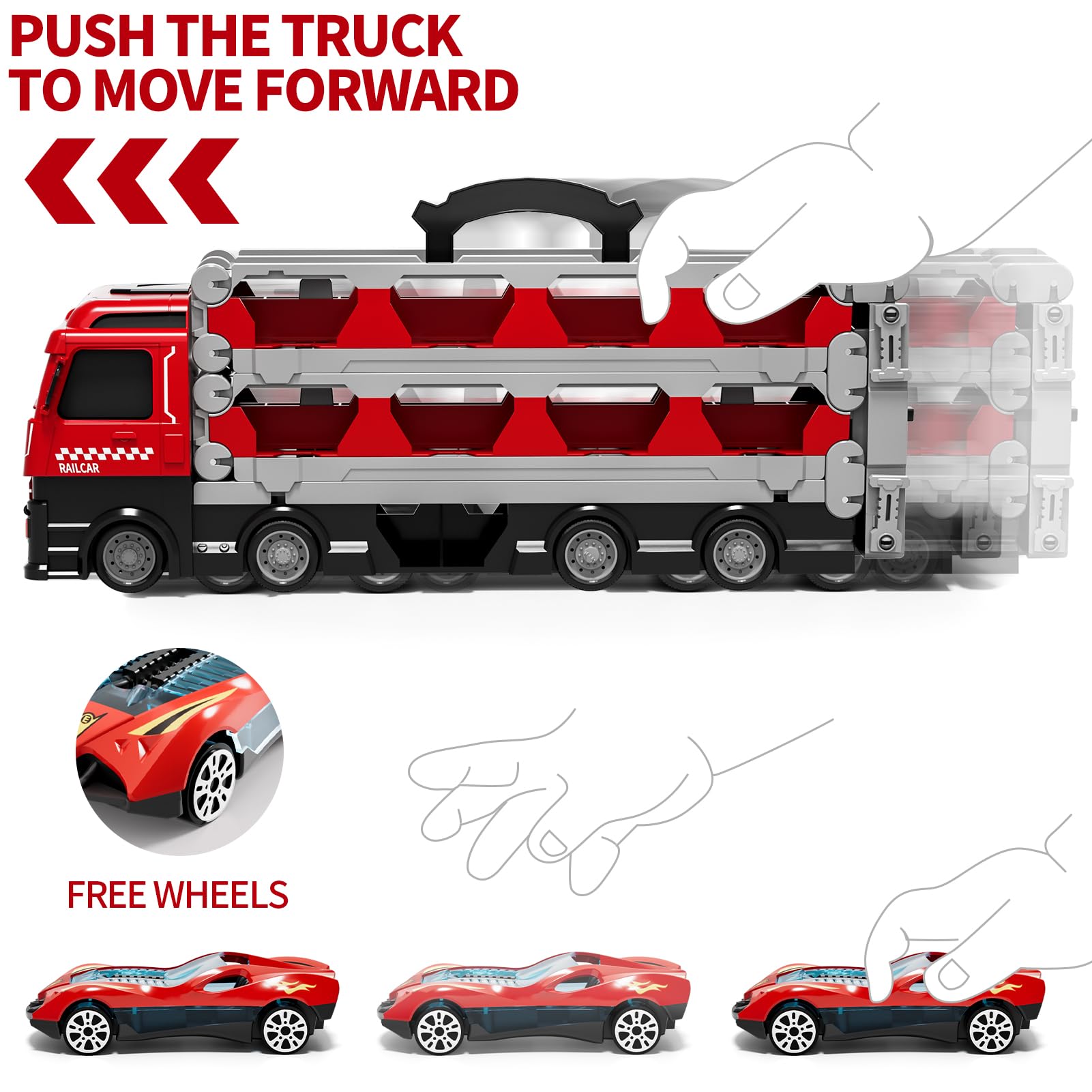 Kenthoris 78 inches Transport Truck with 24pcs Die-Cast Cars Toys, Cars Toddler Toys Gifts for 2-7 Years Old Boys & Girls, Blue Modern Truck Toys