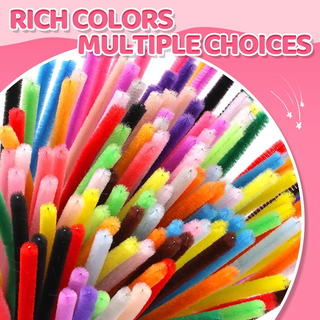 Bundooraking Pink Pipe Cleaners for Crafts - 12in Chenille Stems, Art and Craft Supplies for DIY Projects, Decorations, and Creative Crafting