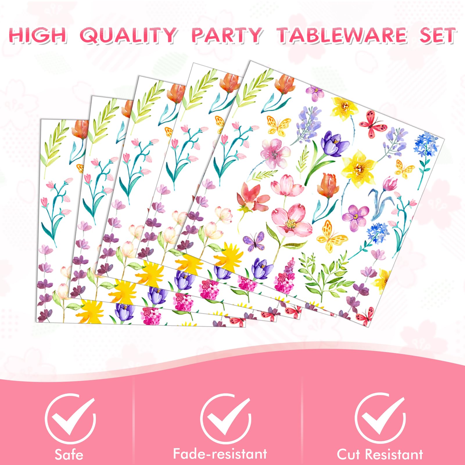 41 PCS Wildflower Party Decorations Floral Theme Disposable Tableware floral paper plates Napkin Tablecloth Floral Party Decorations for Wedding Tea