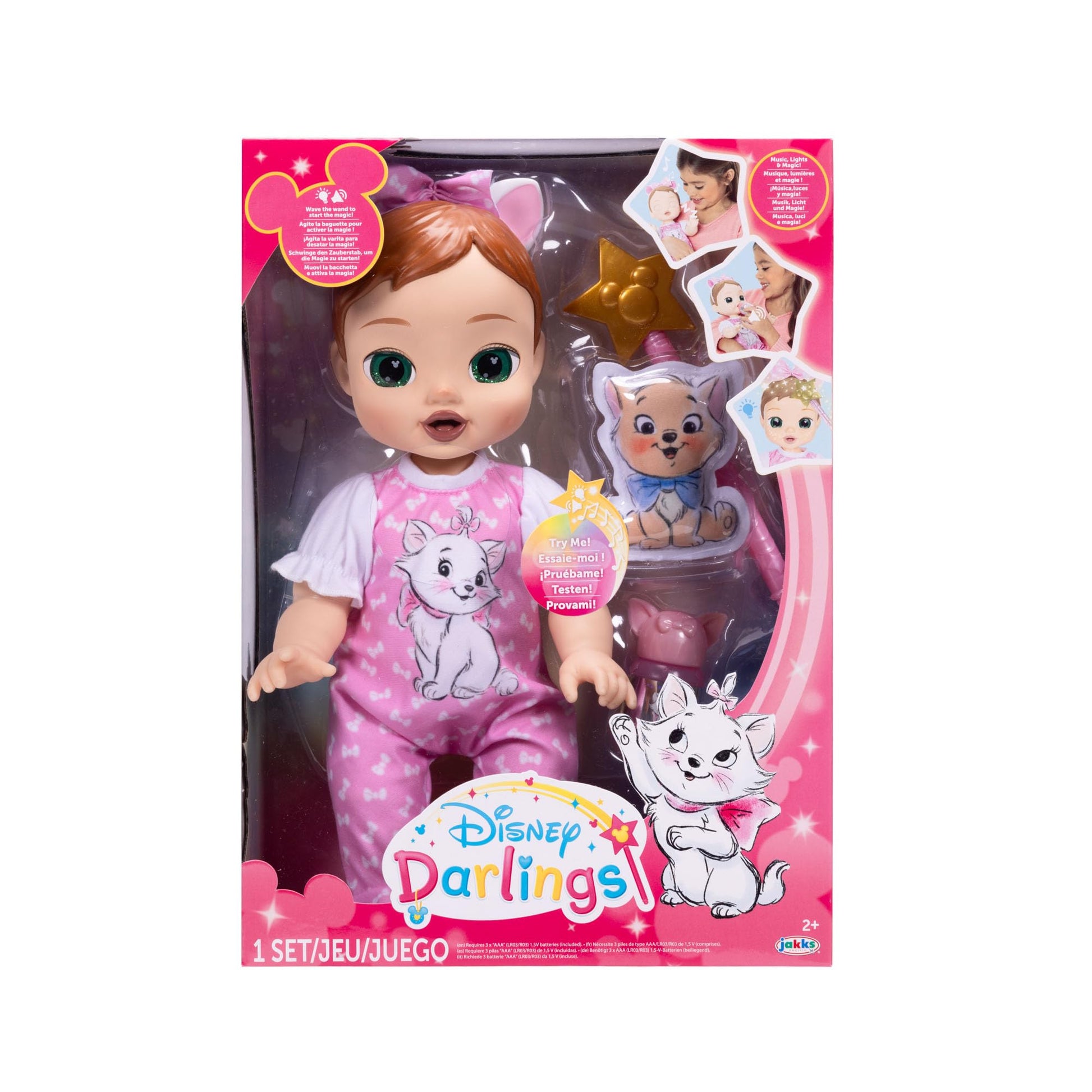 Disney Darlings 13-Inch Interactive Baby Doll - Magical Lights, Sounds, Music & Wand - Marie-Inspired Nurturing Doll with Accessories - Multiple Skin