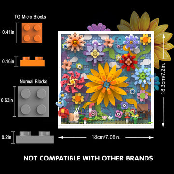 TG BLOCKS Micro Brick Flower World Building Set, 3D Floral Wall Art Home Office Decoration or Table Display, Creative Building Craft Set, Ideas Gift