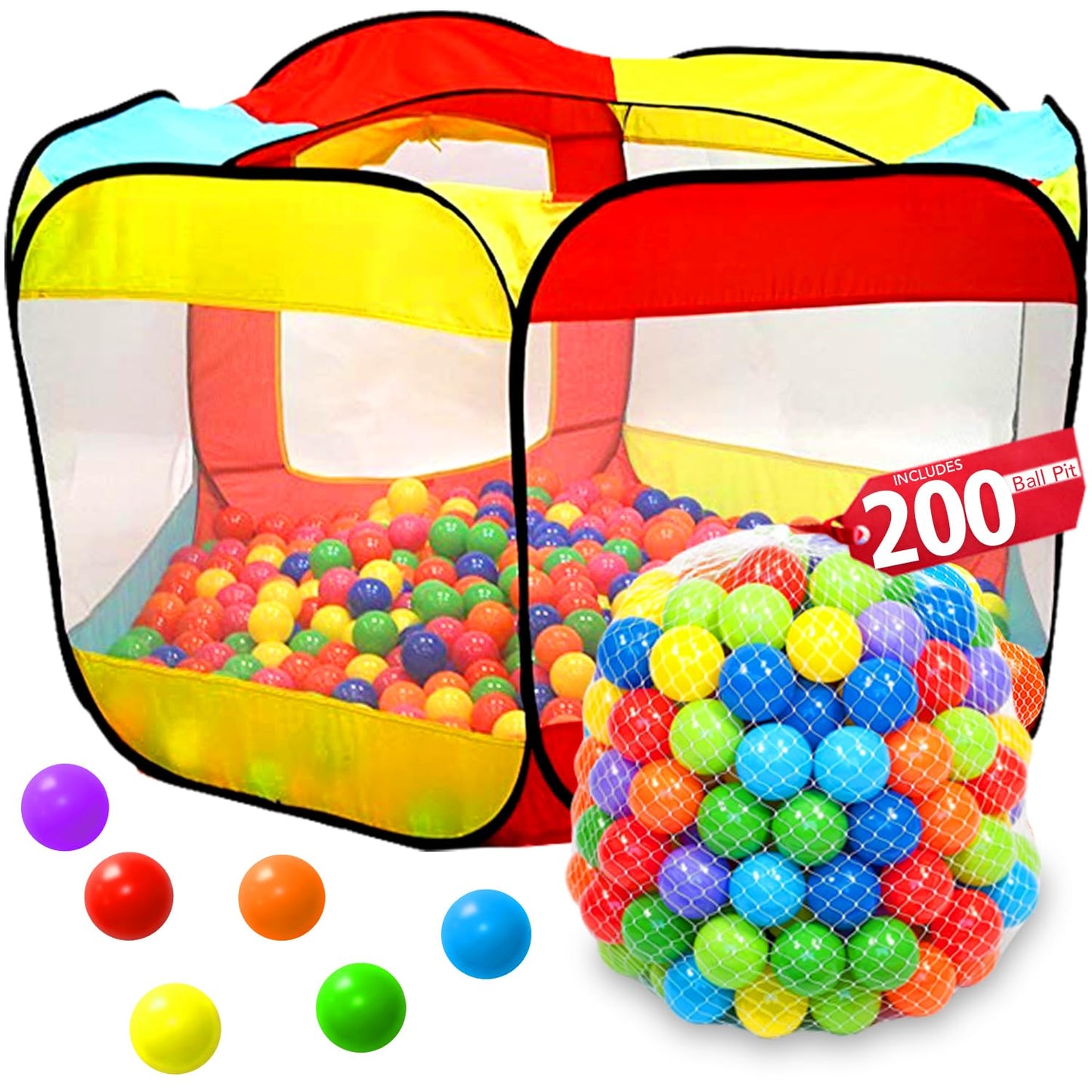 Kids Ball Pit Pop Up Large Tent for Toddlers - Indoor & Outdoor Gift Toys for Infants Girls & Boys, Baby Playpen with Zippered Storage Bag, 200