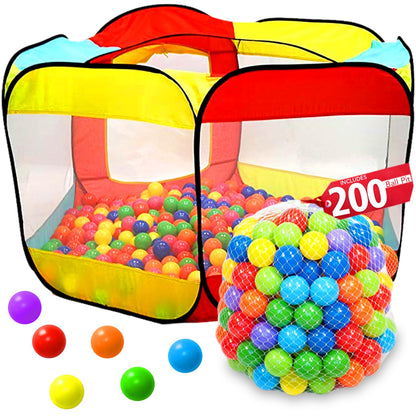 Kids Ball Pit Pop Up Large Tent for Toddlers - Indoor & Outdoor Gift Toys for Infants Girls & Boys, Baby Playpen with Zippered Storage Bag, 200