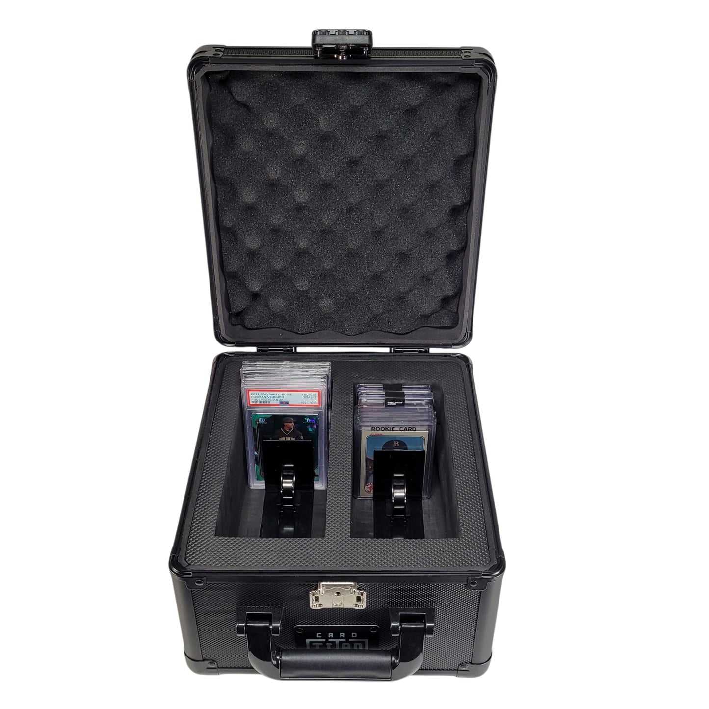 Card Titan Vault Trading Card Storage Box - Lockable Sports Cards Hard Case with Spring-Loaded Pushers for Top Loaders & Graded Cards - 2 Row