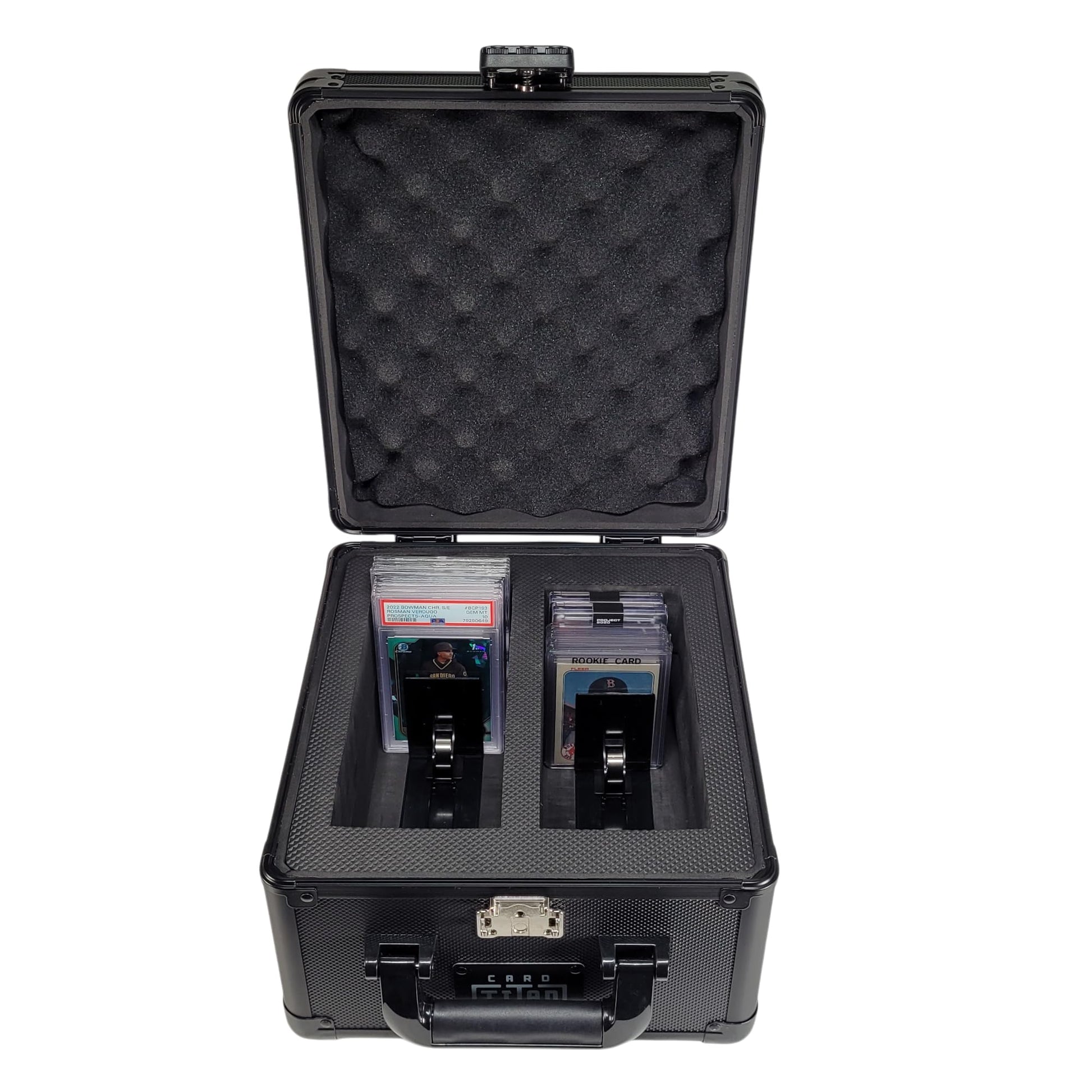 Card Titan Vault Trading Card Storage Box - Lockable Sports Cards Hard Case with Spring-Loaded Pushers for Top Loaders & Graded Cards - 2 Row