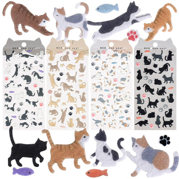 4 Sets of cat Felt Stickers Suitable for Adult and Children's Items Such as scrapbooks, Diaries, Craft and Art Magazines, Cute Stickers