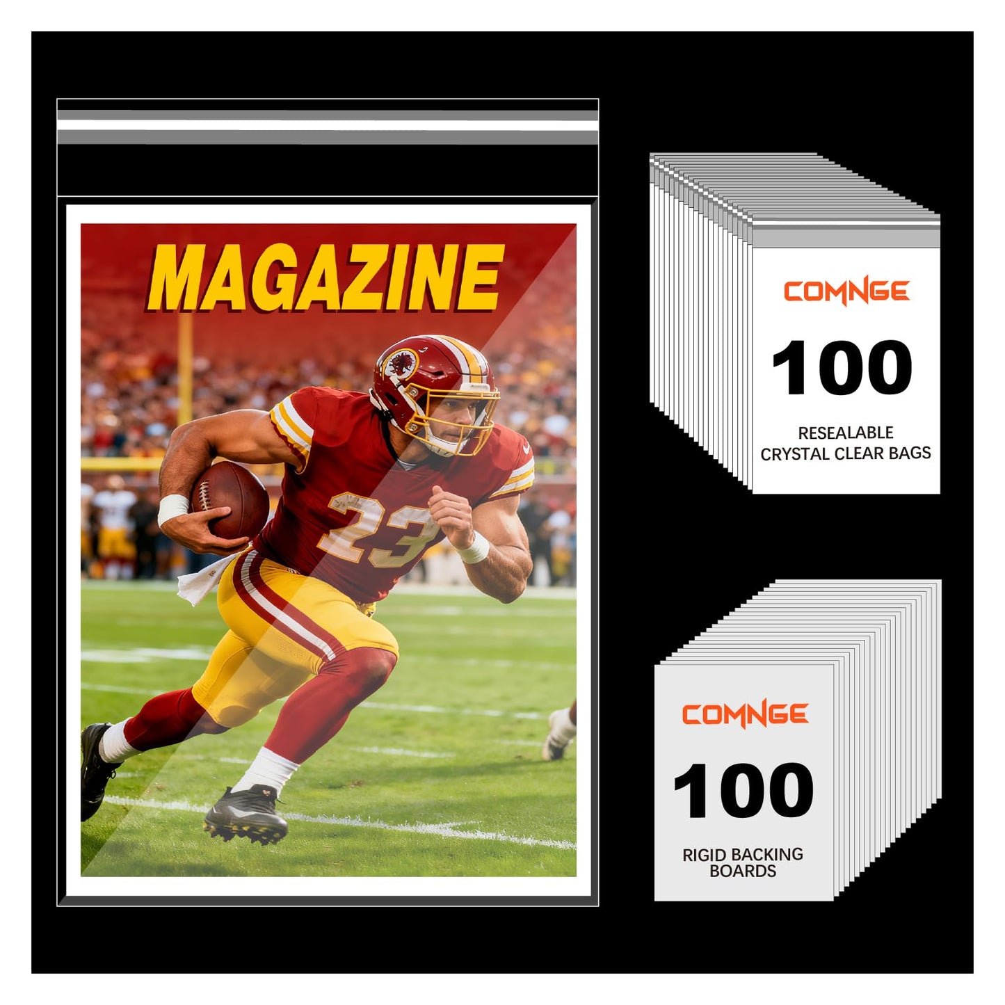 100 Pack Magazine Bags and Boards - Acid-Free & Archival Quality, Resealable 8 ¾" x 11 ?" Magazine Sleeves and 24pt Backing Boards for Standard Sized