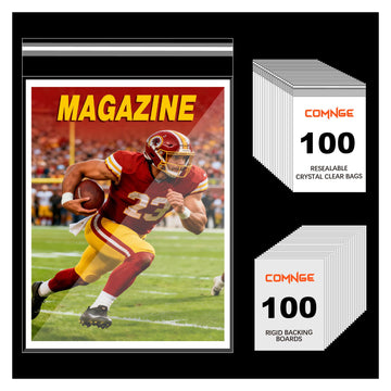 100 Pack Magazine Bags and Boards - Acid-Free & Archival Quality, Resealable 8 ¾" x 11 ?" Magazine Sleeves and 24pt Backing Boards for Standard Sized