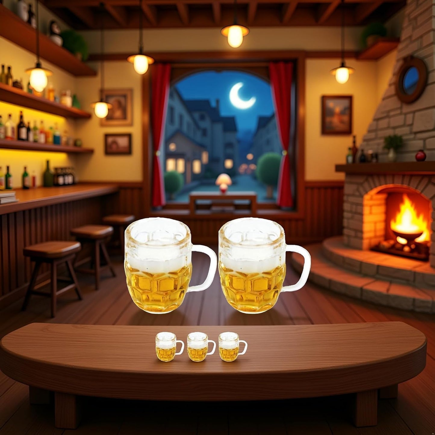 5Pcs Mini Beer Cups, Realistic Resin Dollhouse Barware for DIY Miniature Crafts, Miniature Beer Mugs Compatible with 1:12 Scale Dollhouses
