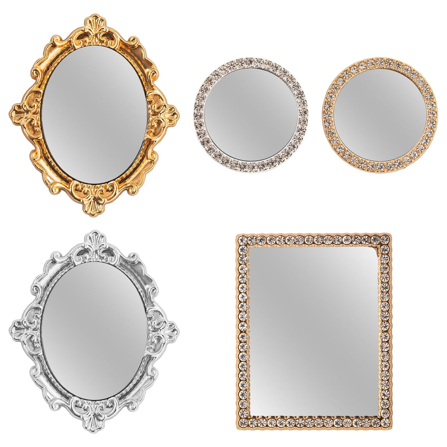 SAMCAMI Dollhouse Accessories Mini Mirror, 1/12 Scale Doll House Accessories and Furniture, Miniature Dollhouse Mirror, 5 Pieces