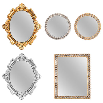 SAMCAMI Dollhouse Accessories Mini Mirror, 1/12 Scale Doll House Accessories and Furniture, Miniature Dollhouse Mirror, 5 Pieces