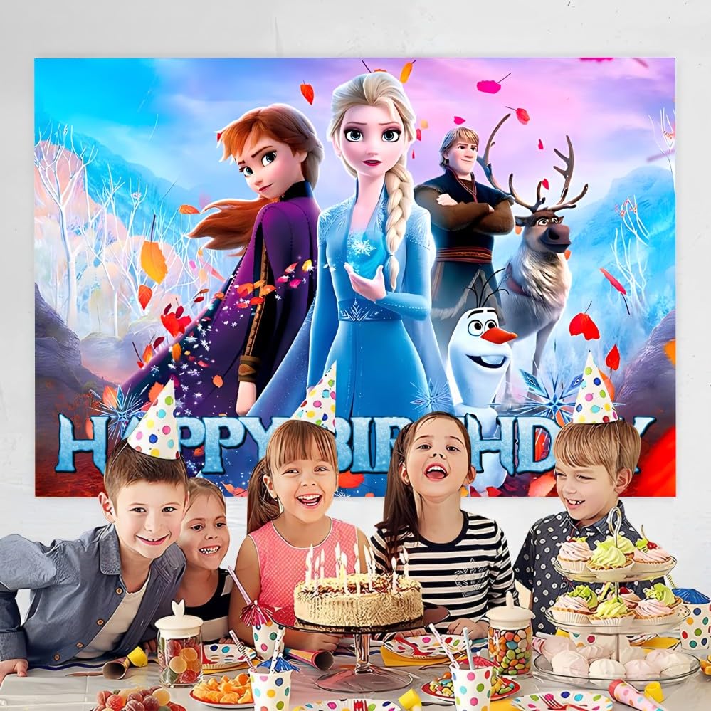 Wall Decor Backdrop for Frozen Birthday Decorations, Frozen Birthday Banner for Kids Party Supplies (5x3ft)