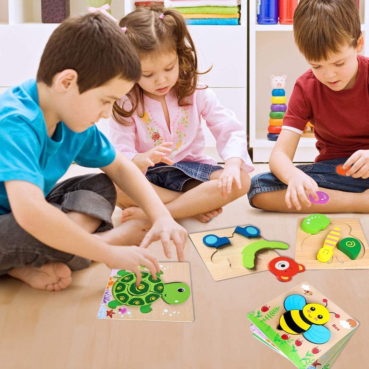 Wooden Puzzles Toddler, 6 Pack Animal Jigsaw Puzzles Montessori Toys for Kids Baby Boys Girls Brain Development Preschool Learning Educational Toy