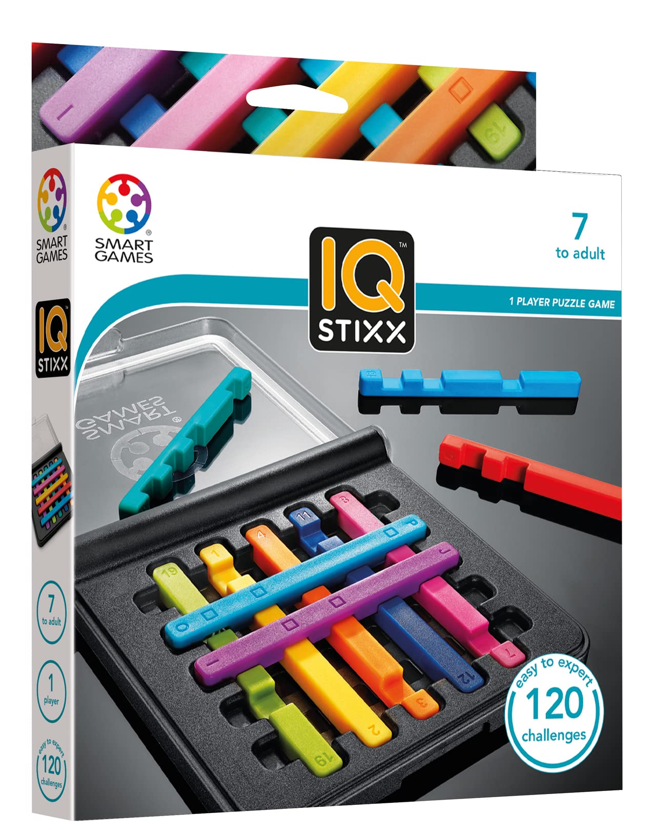SmartGames IQ Stixx Stacking Travel Game with 120 Challenges for Ages 7 - Adult