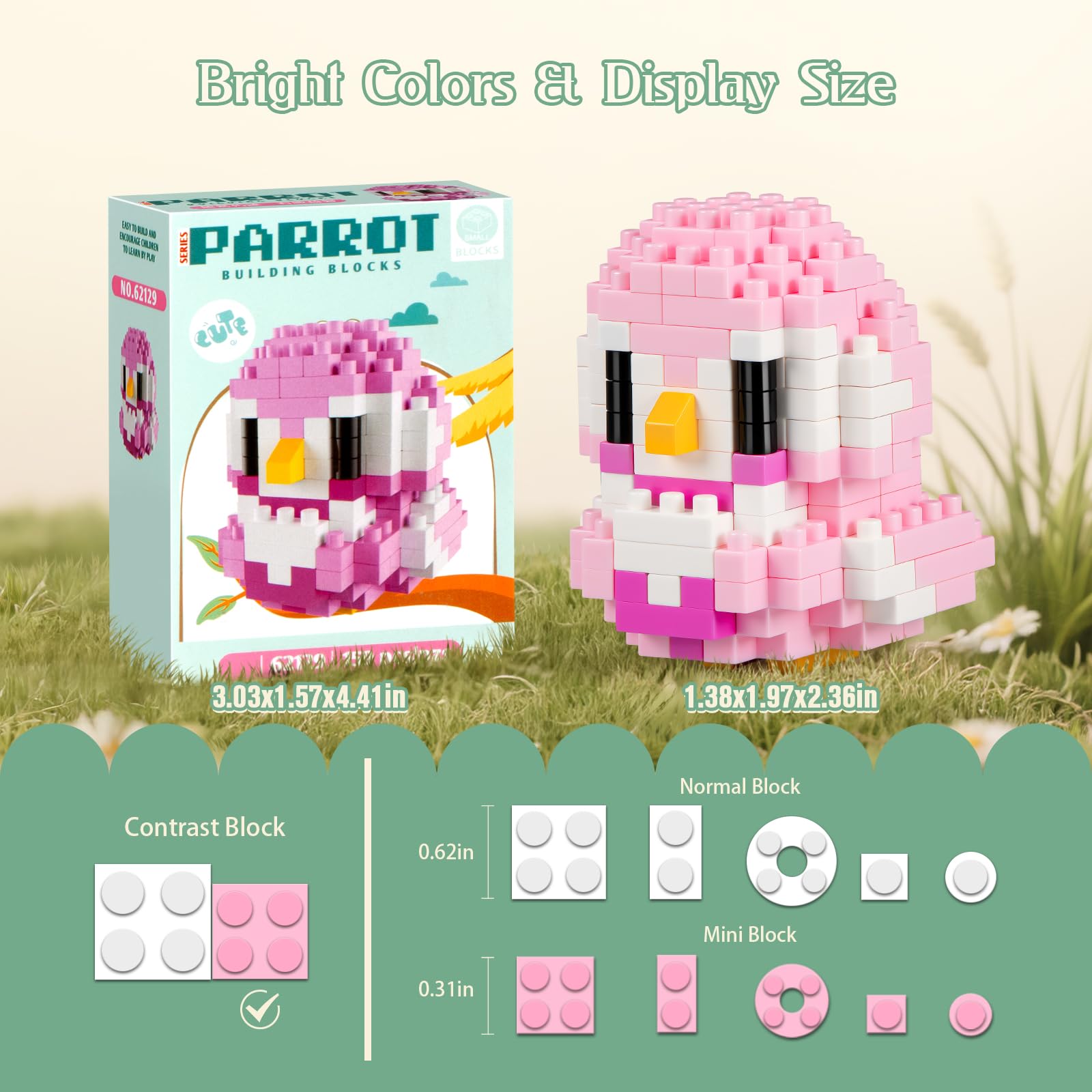 IBLOTIME Micro Parrot Building Sets Easter 10 Pack Mini Bird Animal Brick Kits Creative Micro Bricks Display Gift Christmas Birthday Ages 14+