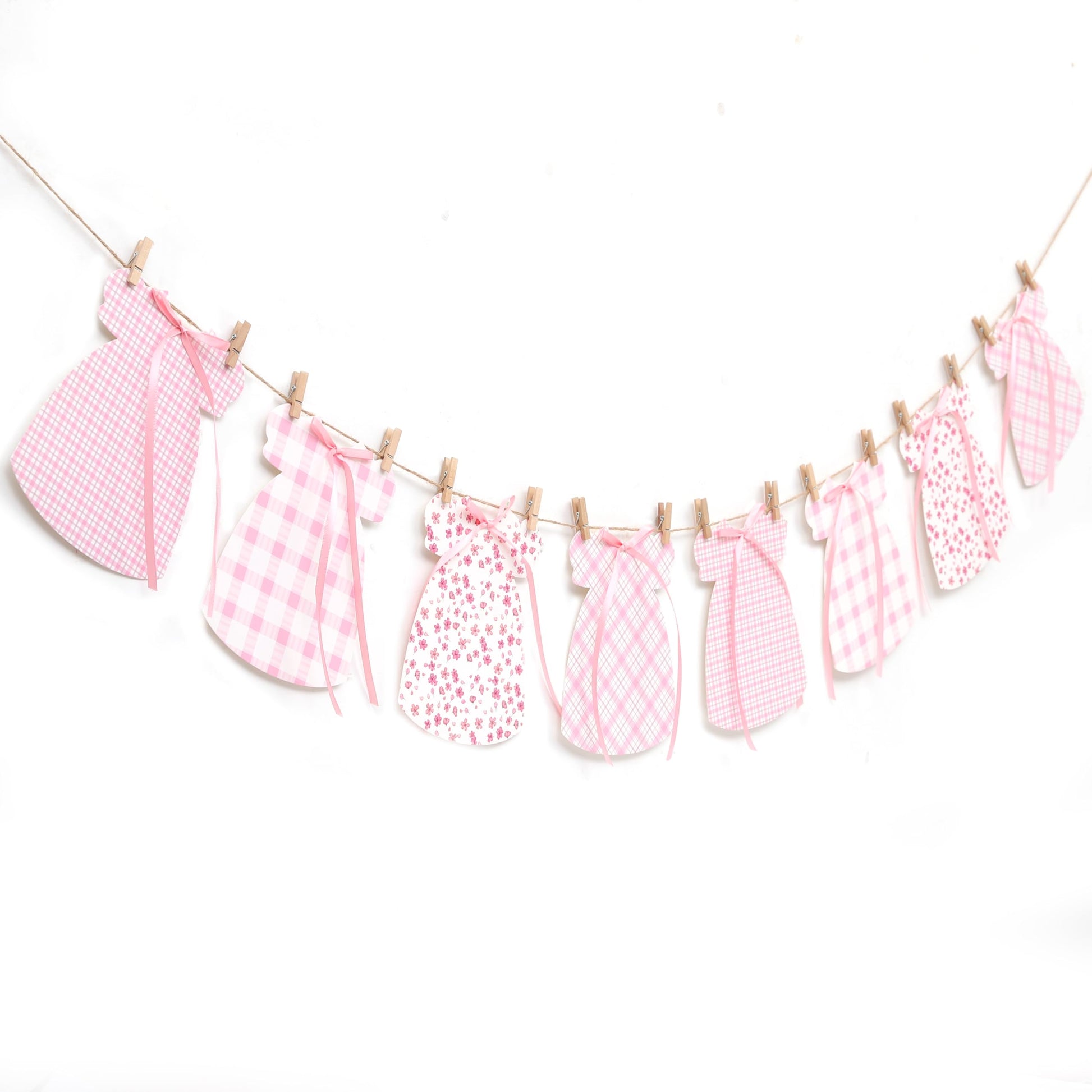 Pink Gingham Baby Dress Bodysuit Banner,Bow Gender Reveal Baby Shower Decor