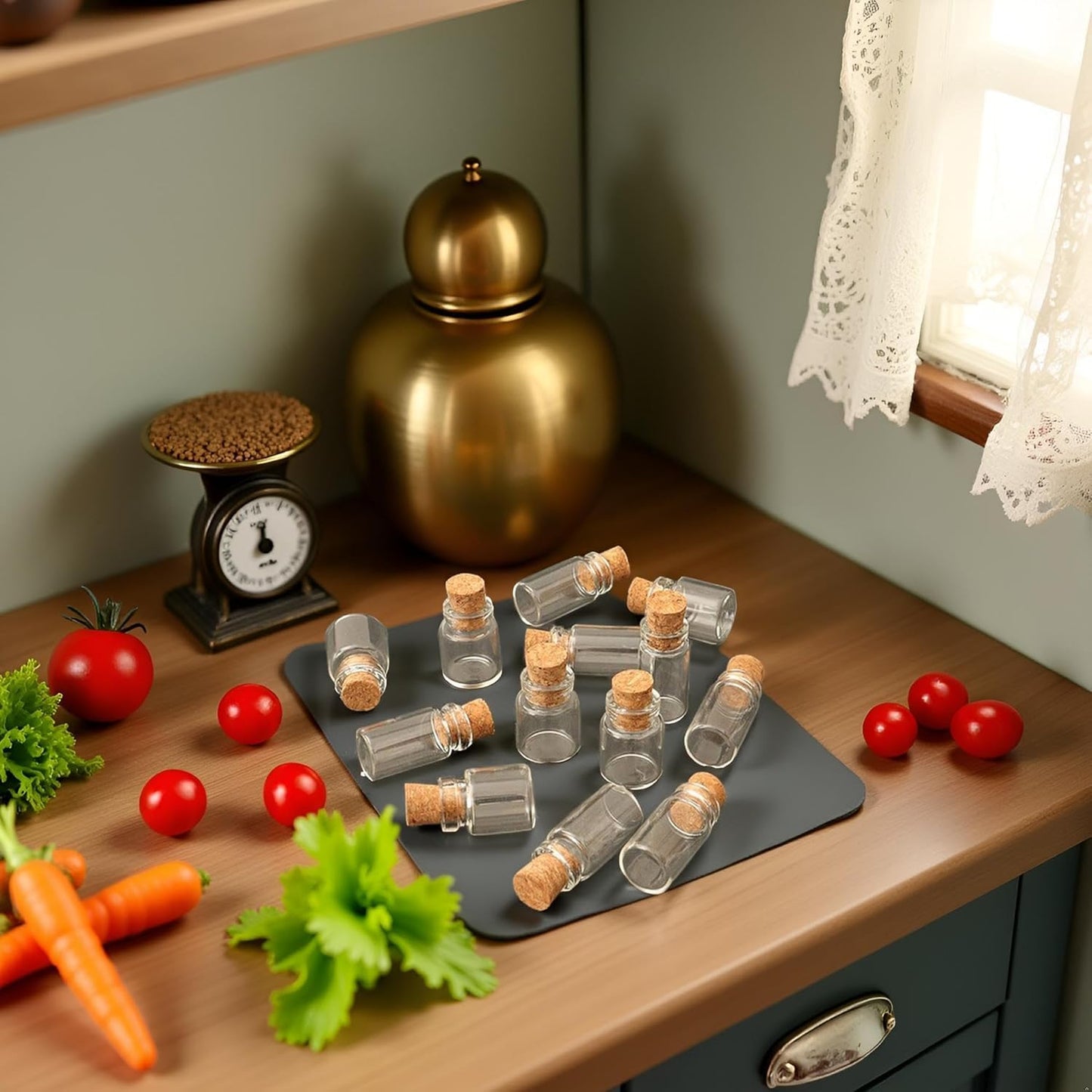 10Pcs Dollhouse Glass Jars Miniature: 1/12 Scale Glass Bottles Food Container - Mini Canister Empty with Cork, Dollhouse, Dollhouse Decor for Kitchen