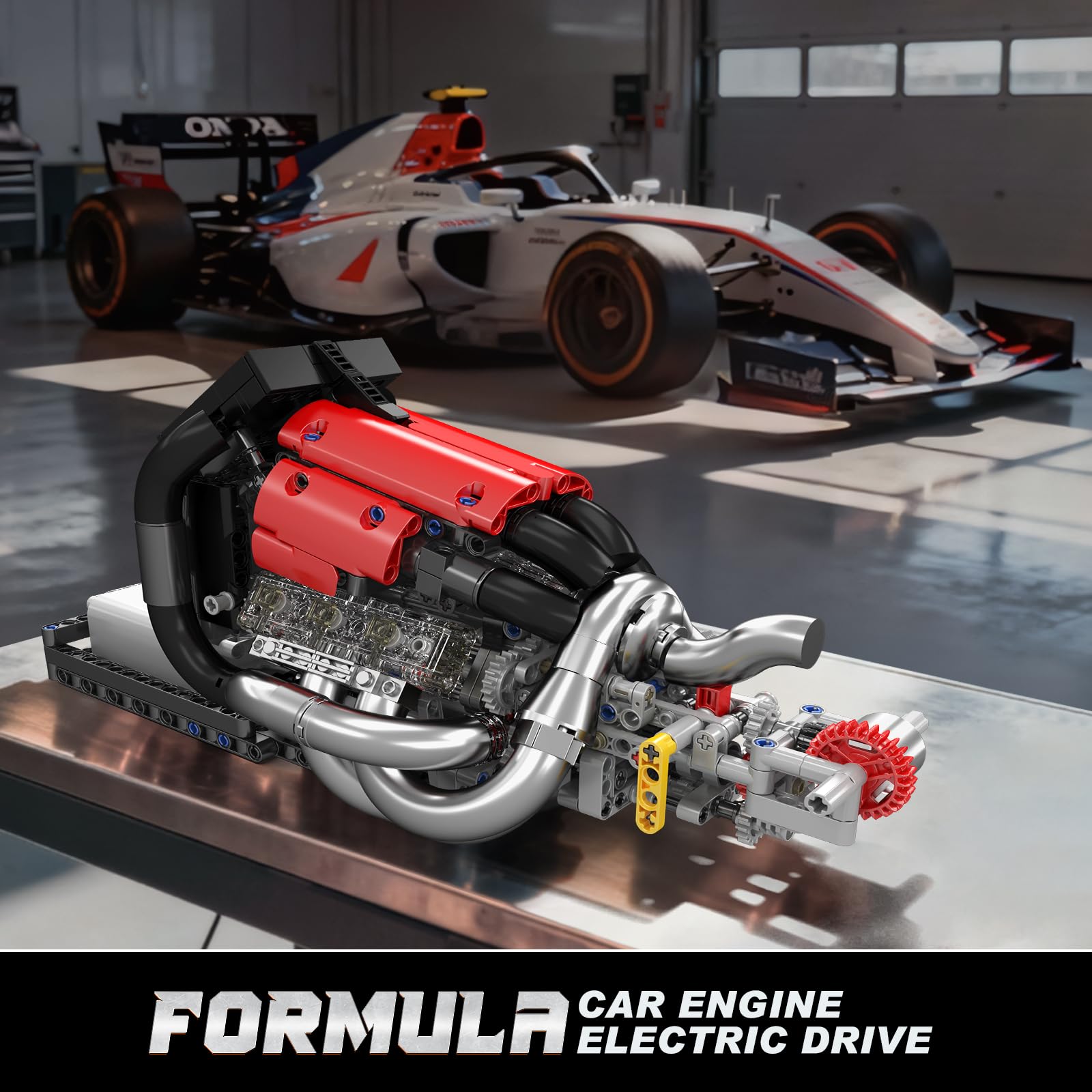 Mould King Racing Car Engine Building Kit, Build Your Own Engine Model Kit that Run, STEM Engineering & Physical Science Experiment Set with Battery