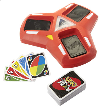 UNO Triple Play Card Game with Card-Holder Unit with Lights & Sounds & 112 Cards, Kid, Teen & Adult Game Night Gift Ages 7 Years & Older, HCC21