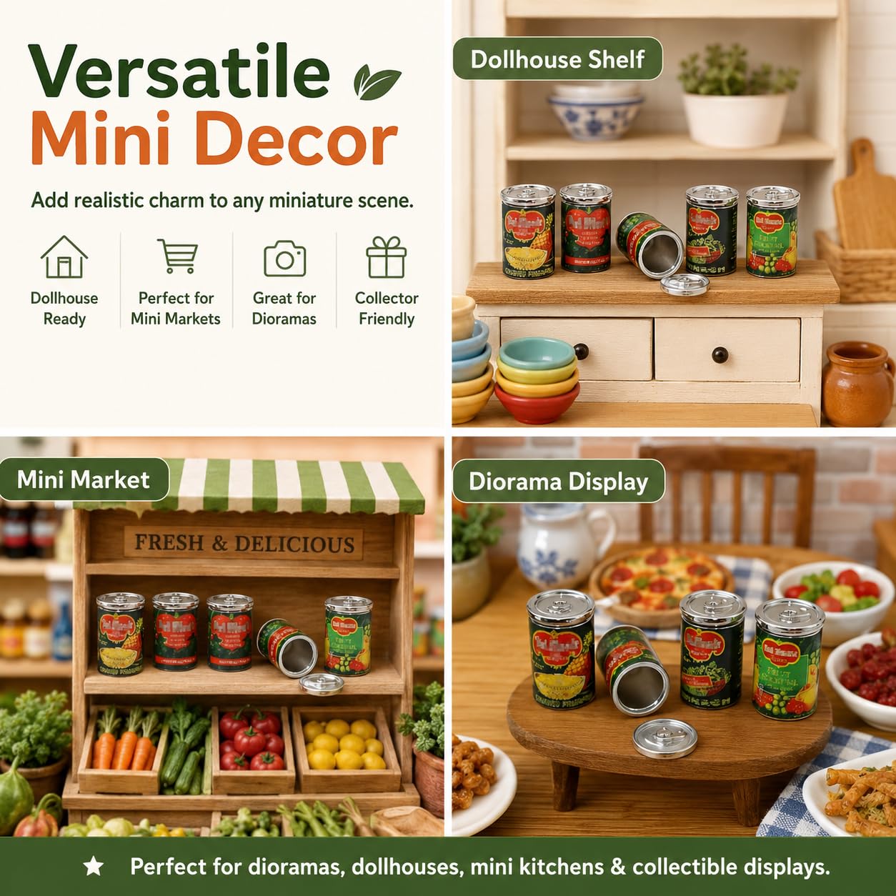 5Pcs Miniature Cans Dollhouse Kitchen Accessories, 1:12 Scale, Dollhouse Décor and Miniature Food